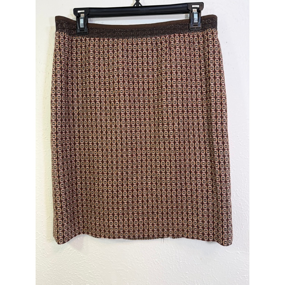 Etcetera Brown Geometric Wool Blend Pencil Skirt Size 8 Lined Back Vent